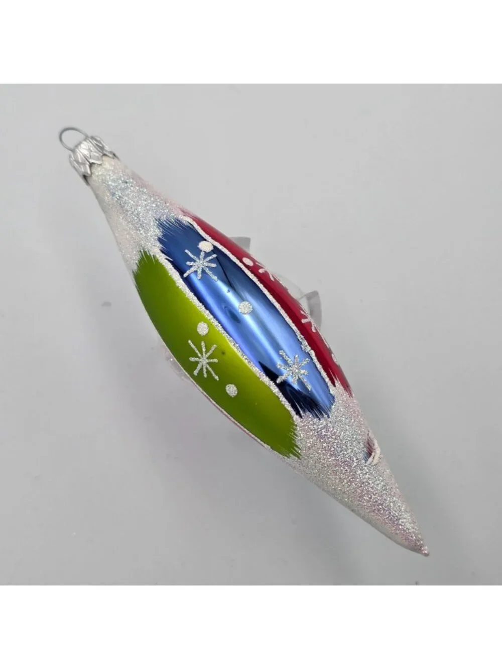 Vintagge Glass Ornament Icicle Multicolor Stripe Starburst Glitter Christmas 6